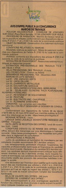 Appel offre batimen communal